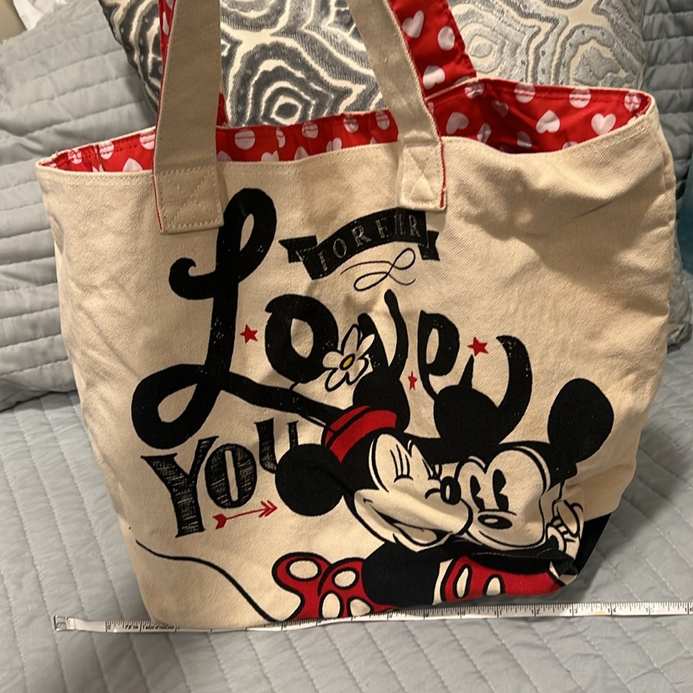 Disney Store Mickey And Minnie Mouse Love Kiss Tote Canvas travel Bag - Picture 4 of 7